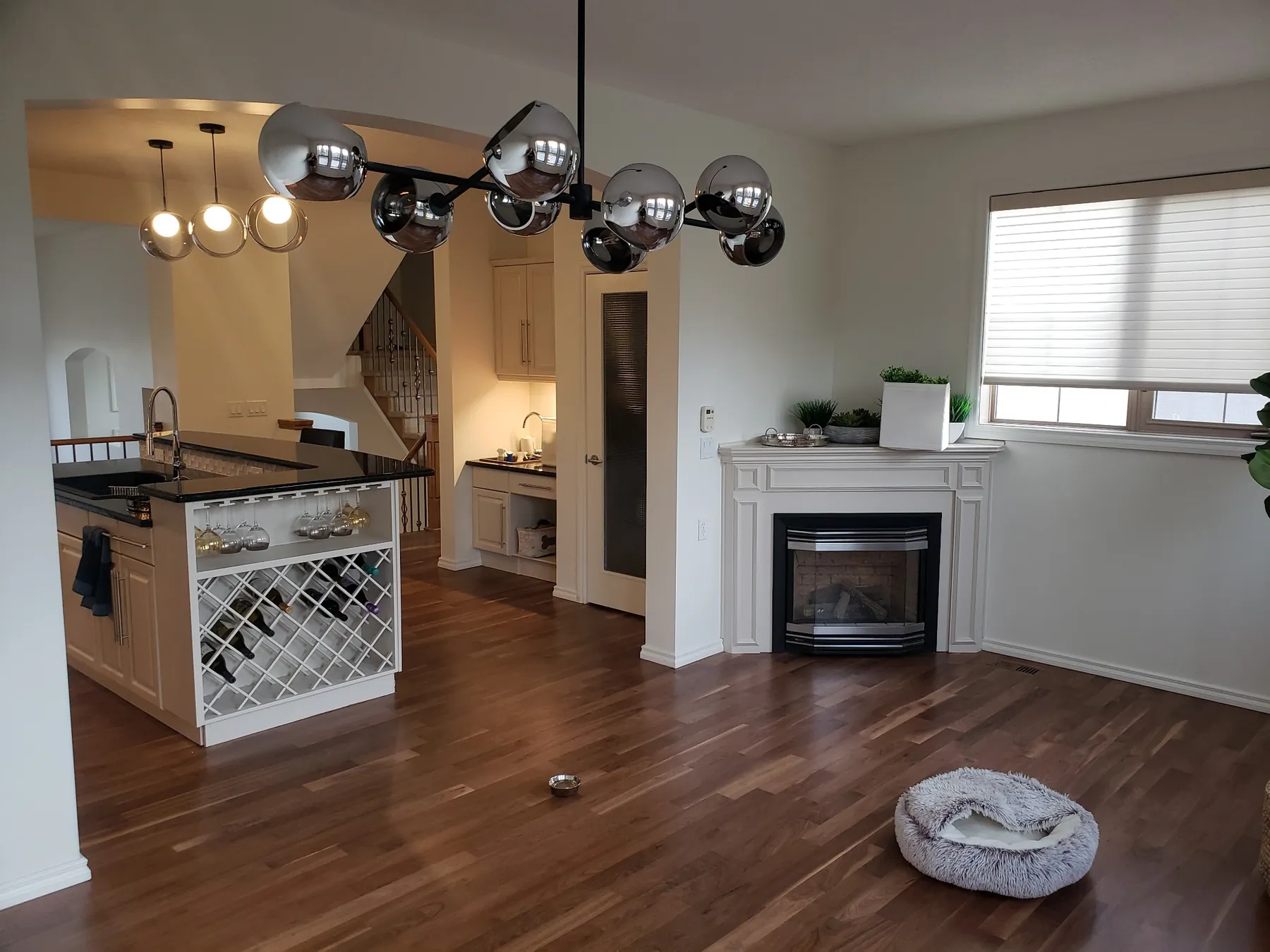 Renovated open-concept kitchen and living room